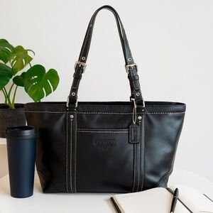 COACH  F13098 Black Leather Tote